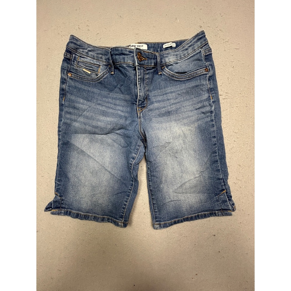 Nine West Mid Rise Bermuda Denim Shorts Blue Size 8 W30 Womens